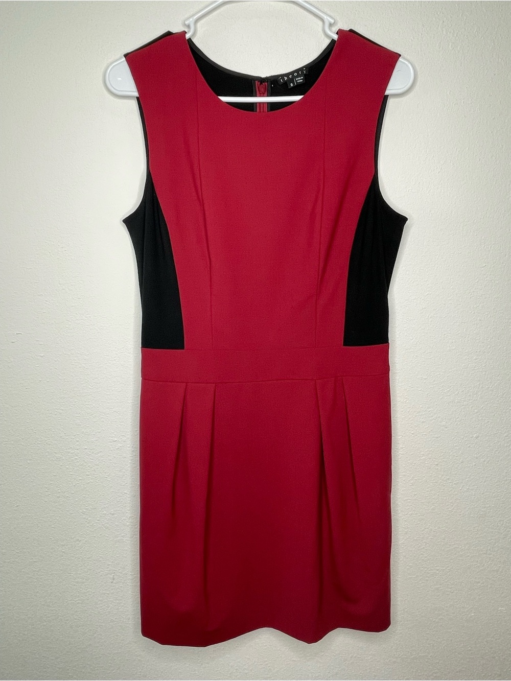 Theory Women's Daura Sleeveless Wool Sheath Dress Black Red Size 8 Career Office